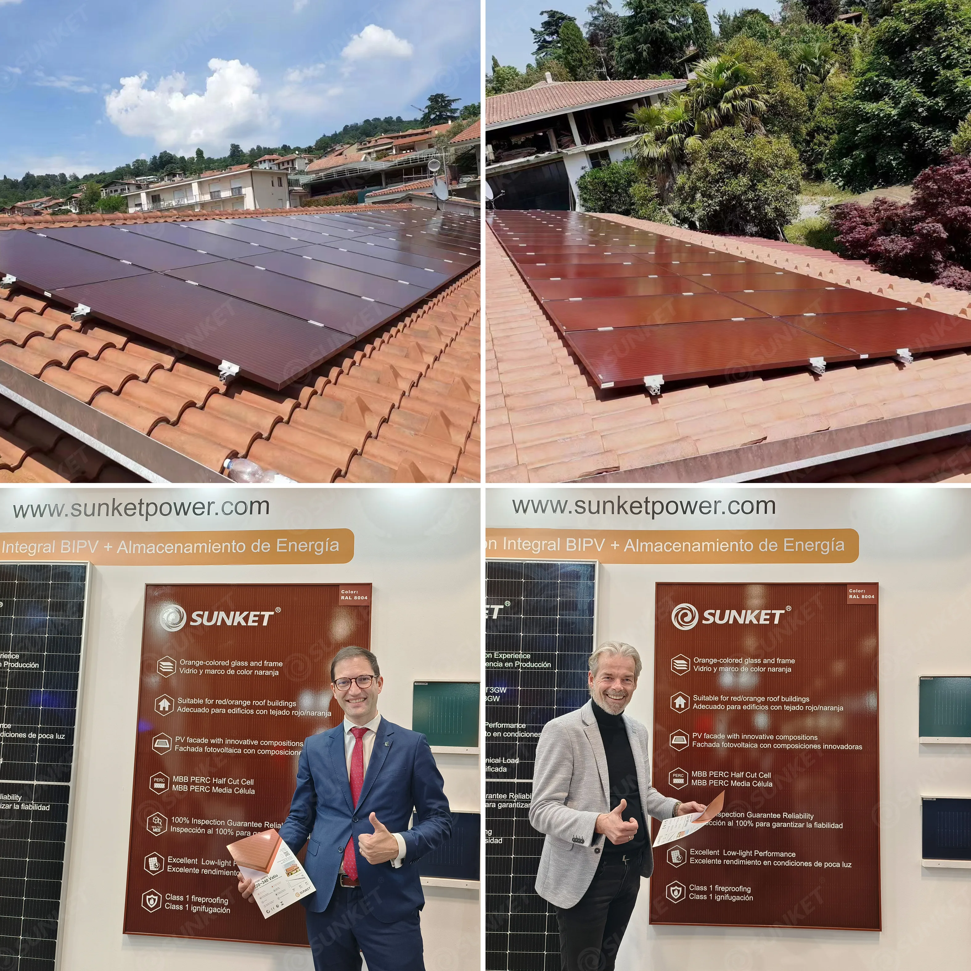 Sunket new bipv solar panel glass facade for building mono ntype bifacial module orange-colored glass and frame