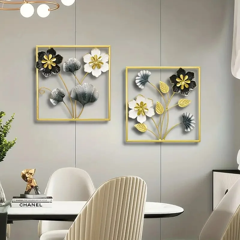 Modern Chinese Light Luxury Wall Hanging Ornament Floral Wallpaper Porch Living Room Sofa Cross-Border New Metal Background Wall