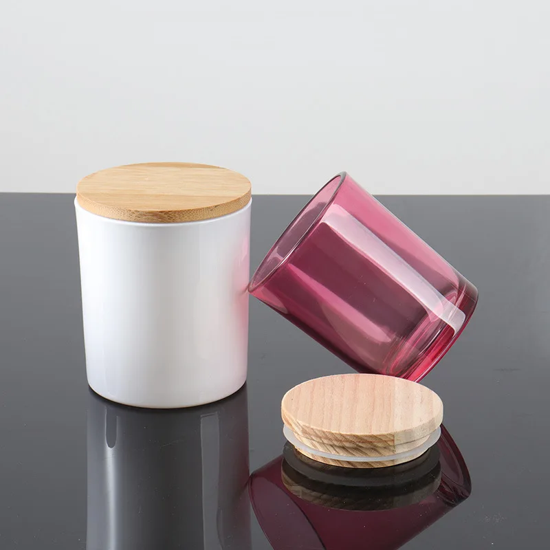 Customized 12oz Colored Glass Candle Jar Luxury Ceramic Cylinder Vessels With Metal Lids Handmade Technique for Decoration