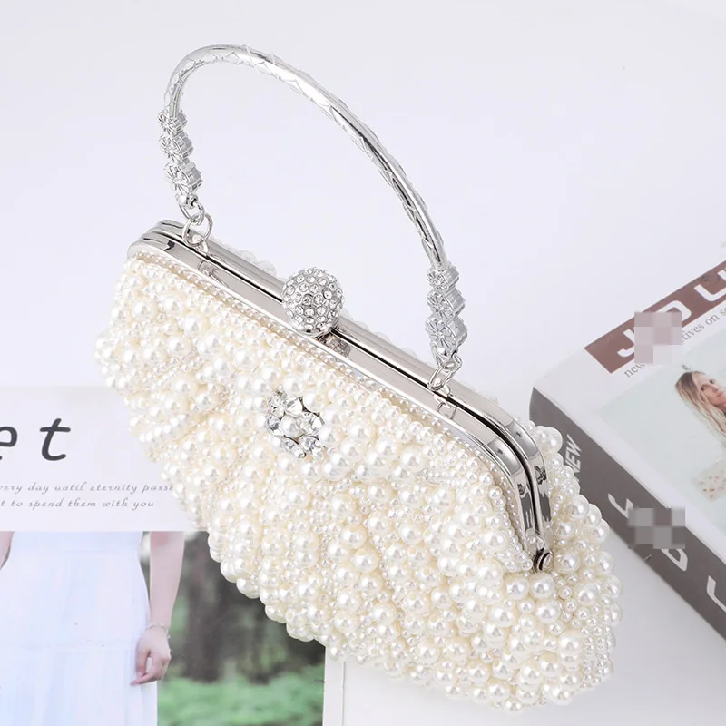 Women Pearl Beaded Evening Clutches Bags for Wedding, Luxury Evening Purse Handbag for Party Prom