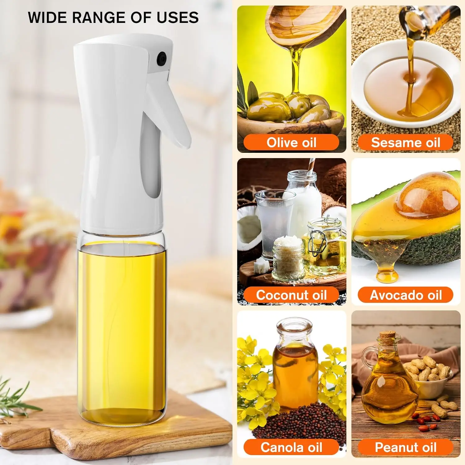 Oil Sprayer Olive Oil Dispenser 200ml Glass Oil Spray Bottle Kitchen Gadgets Accessories for Cooking