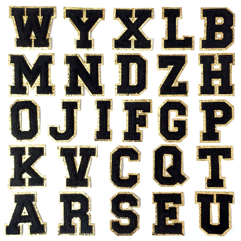 Fashion Style 8CM Height Large Size Chenille Black English Letters Iron on Patches For Clothing Embroidery Clothes Applique
