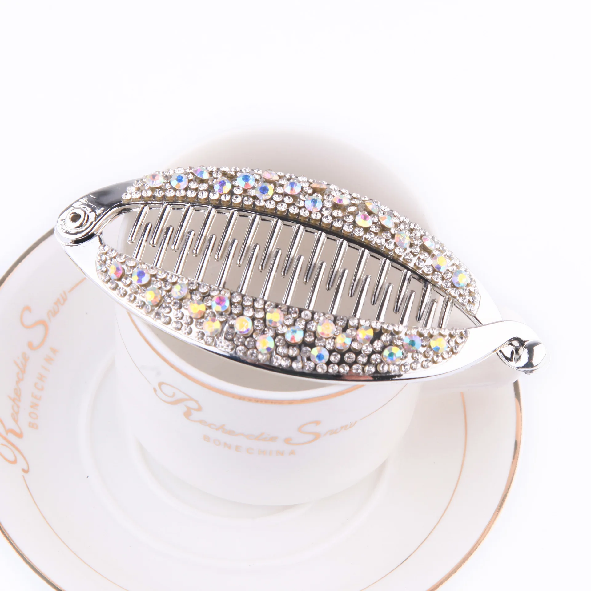 Shiny Rhinestone Banana Clip Metal Diamond Hairpin Hair Accessories Rounded Edges Hair Comb Fish Shape Hairgrips Girls Headwear