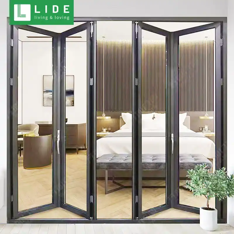 Бескаркасные стеклянные раздвижные складные двери bi fold upvc аксессуары для дверей подвесные колеса складных