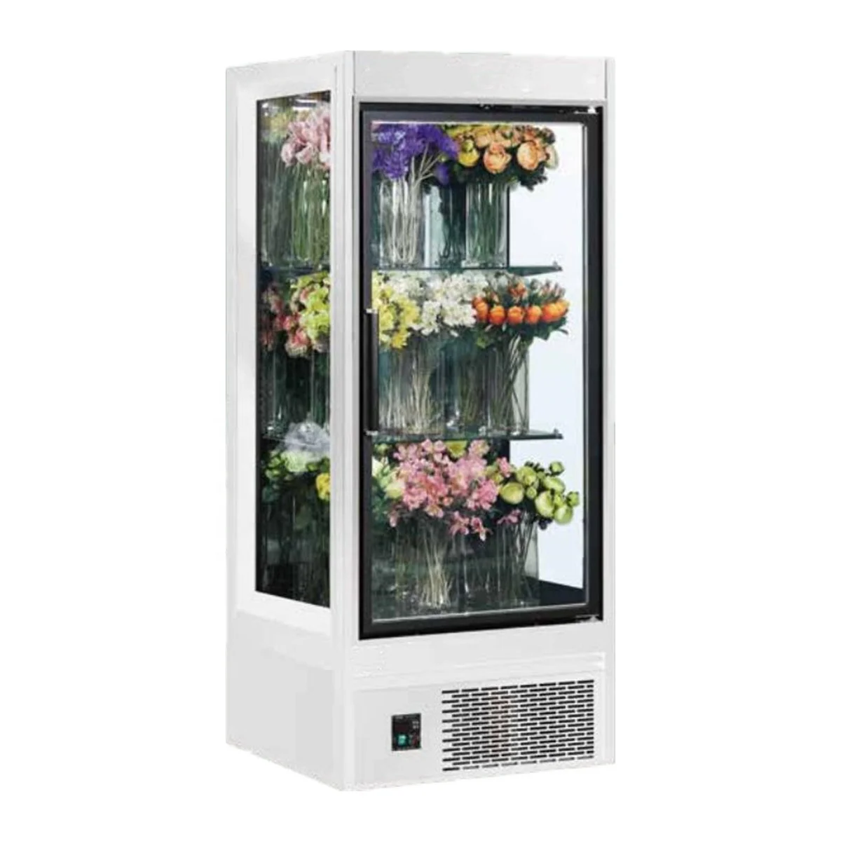 Three doors chiller fan cooling fridge 3 glass door upright display refrigerator flower chiller Display Cooler