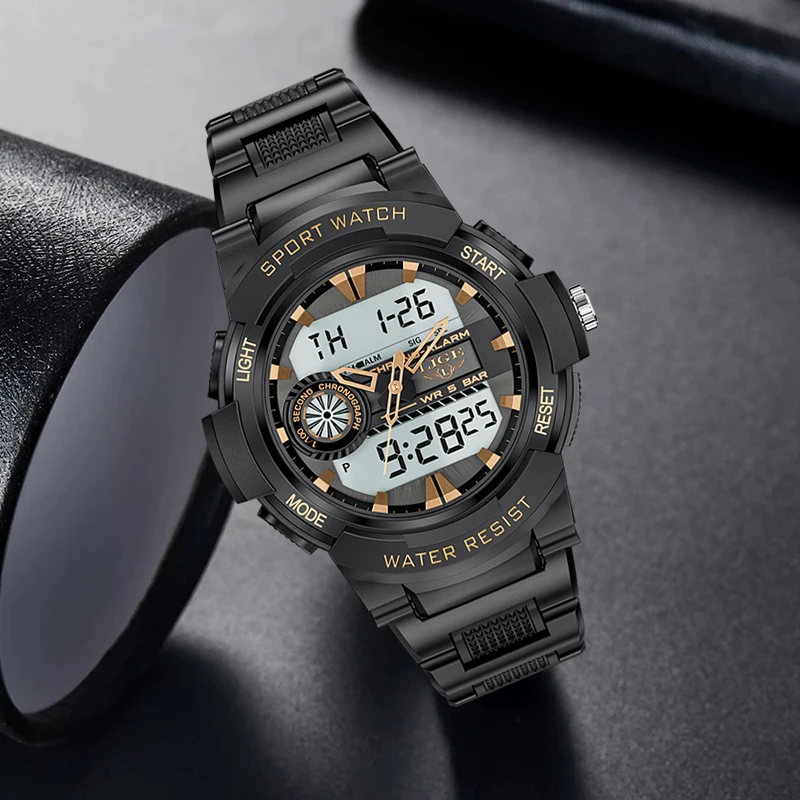 LIGE Digital Men Watch 50m Waterproof Wristwatch LED Quartz Clock Sport Watch Male Big Watches Men Relogio Masculino