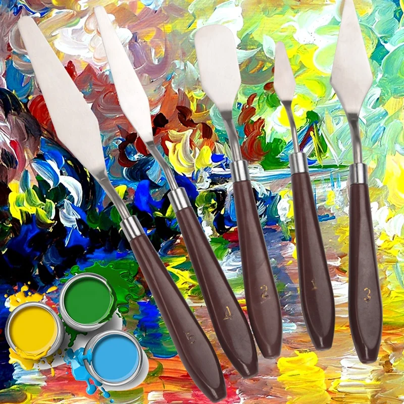 5Pcs Mixed Stainless Steel Painting Palette Knife With Plastic Handle Scraper Spatula Art Supplies for Artist Canvas Oil Paint