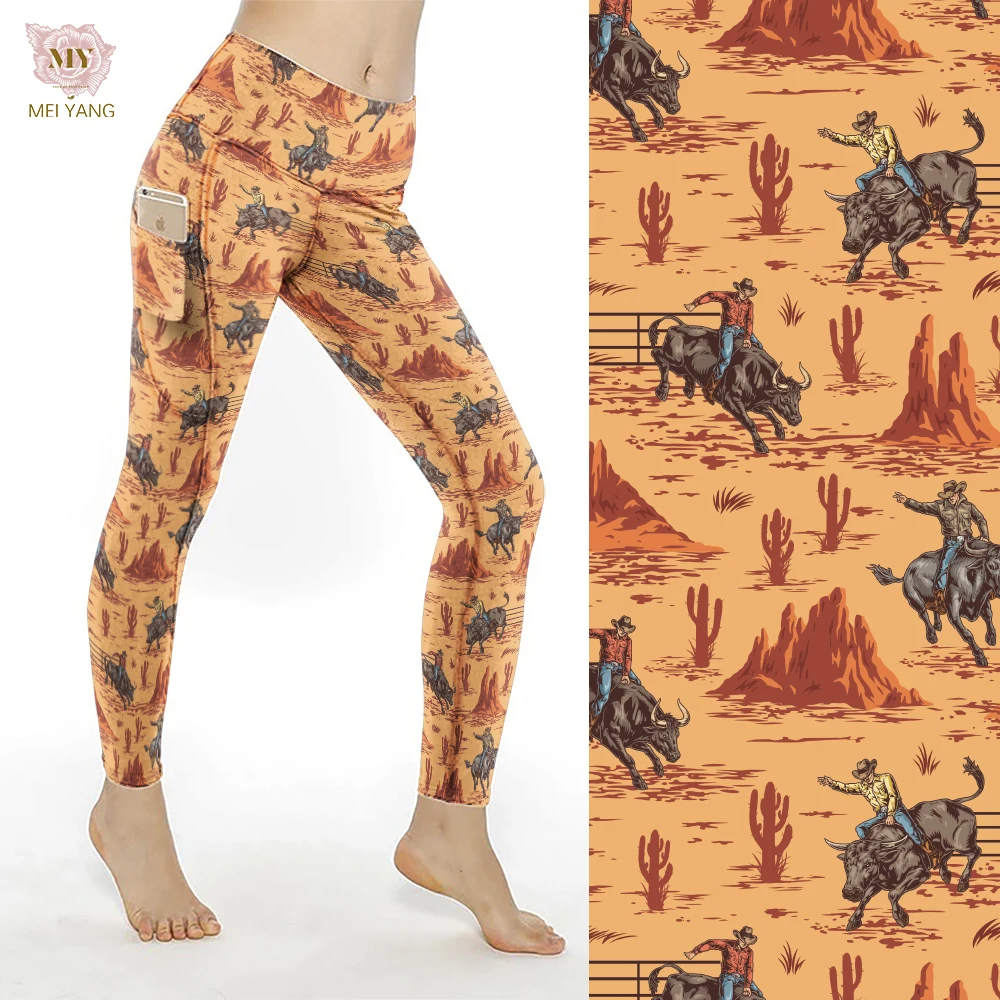 Wholesale western print leggings High Waisted Sports Leggings Women Fitness Gym Yoga Pants Workout Leggings with pockets