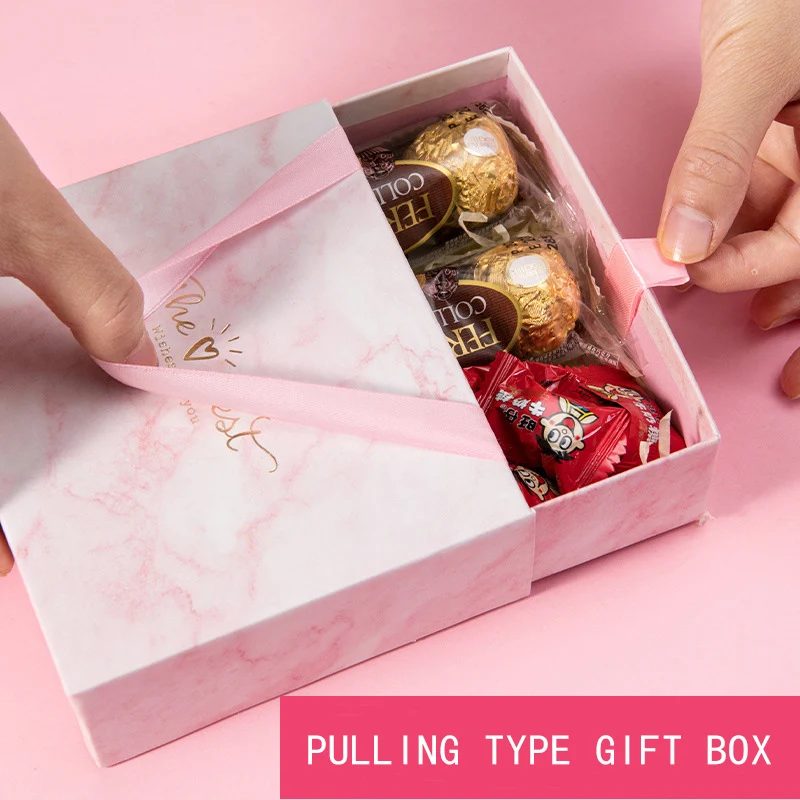 Holiday custom gift box marbling design hand drawer boxes  wedding gift box wholesale