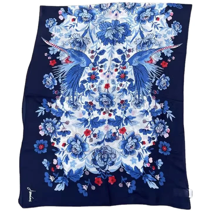 custom flowers design printed silk tencel blend fabric scarf stole shawl for women