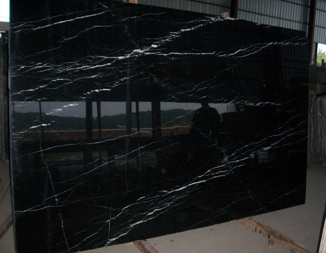Polished black nero marquina marble tiles black marble with white veins staircase