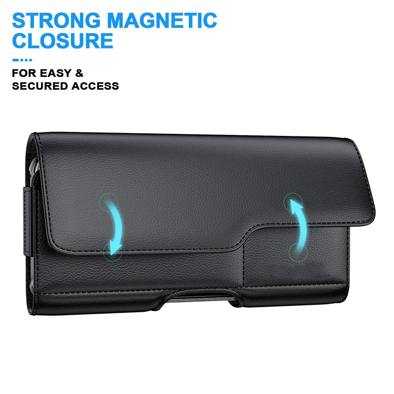 Premium Durable Pouch Card Holder Leather Belt Case with Clip Loop Phone Holster Magnetic Closure Holster for iPhone