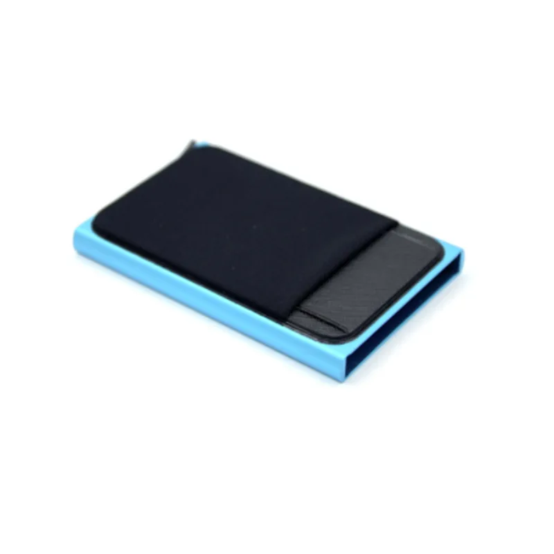 Stock Ready Metal Aluminum Credit Card Holder RFID Blocking Name Card Case with Adhesive Lycra Card Holder
