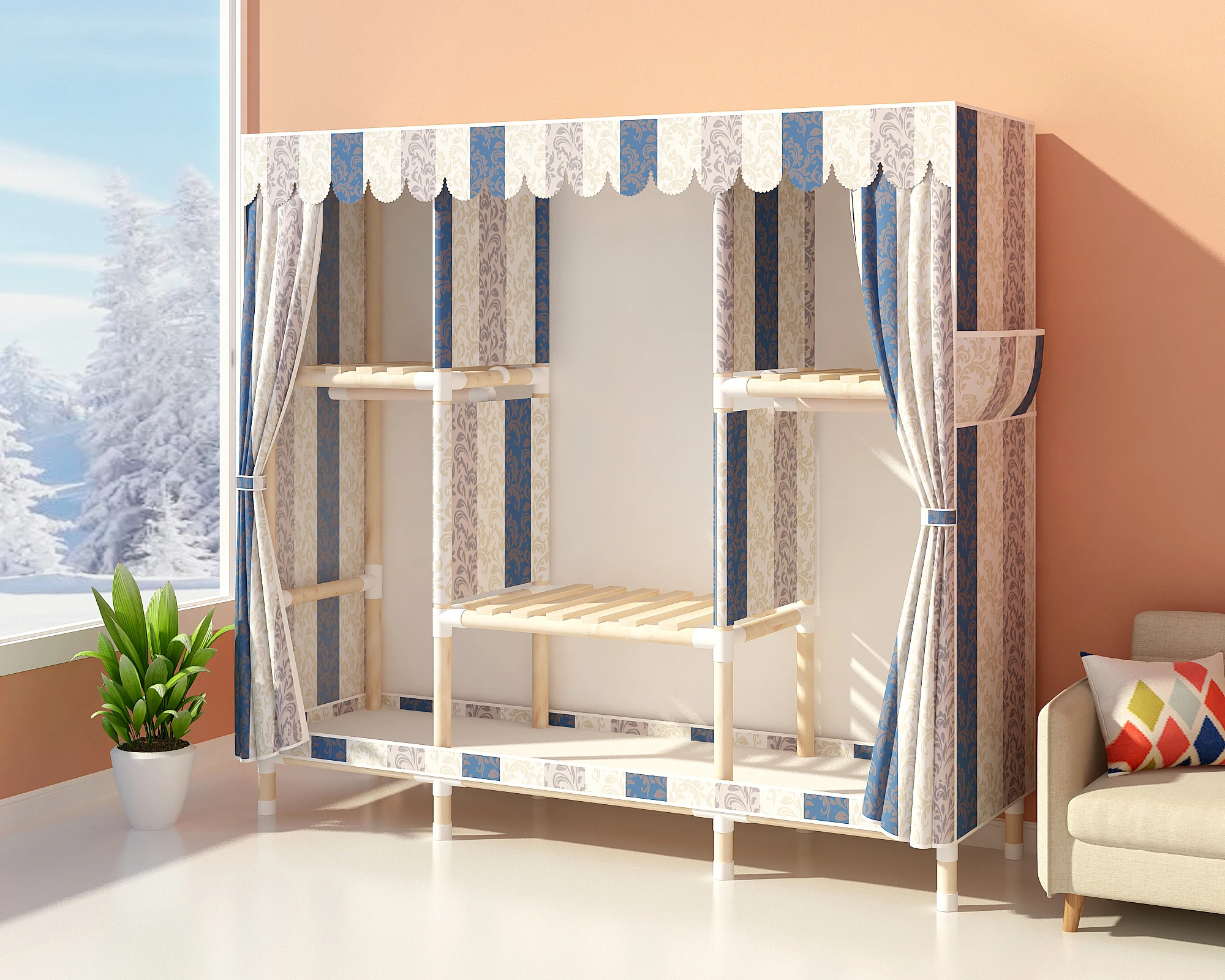 s1.5m Factory Designed Custom Solid Wood Wardrobe Fully Assembled Simple Solid Wood Portable Wardrobe For Young People