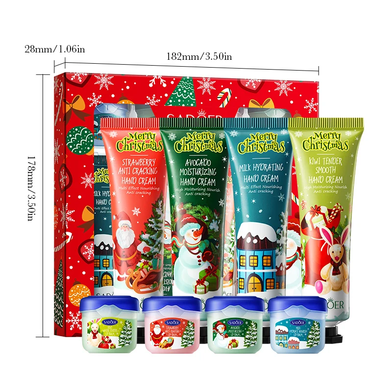 Wholesale Beauty Products SADOER Christmas Hand Cream and Lip Balm Gift Set Moisturizing Mini Hand Cream & Lotion for Women