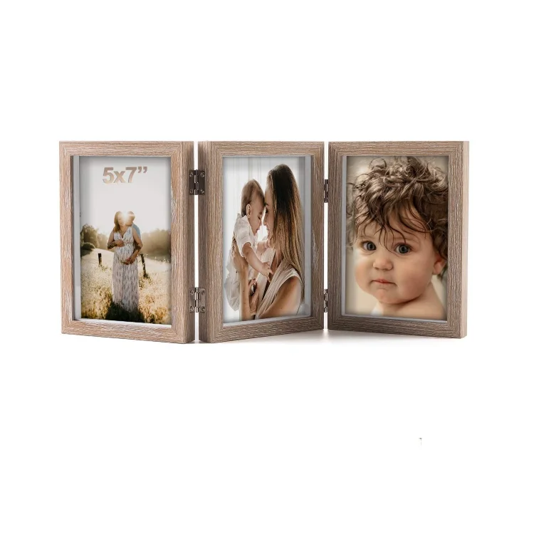 5x7 triple hinged picture shadow box 3 vertical opening mdf wood photo frame