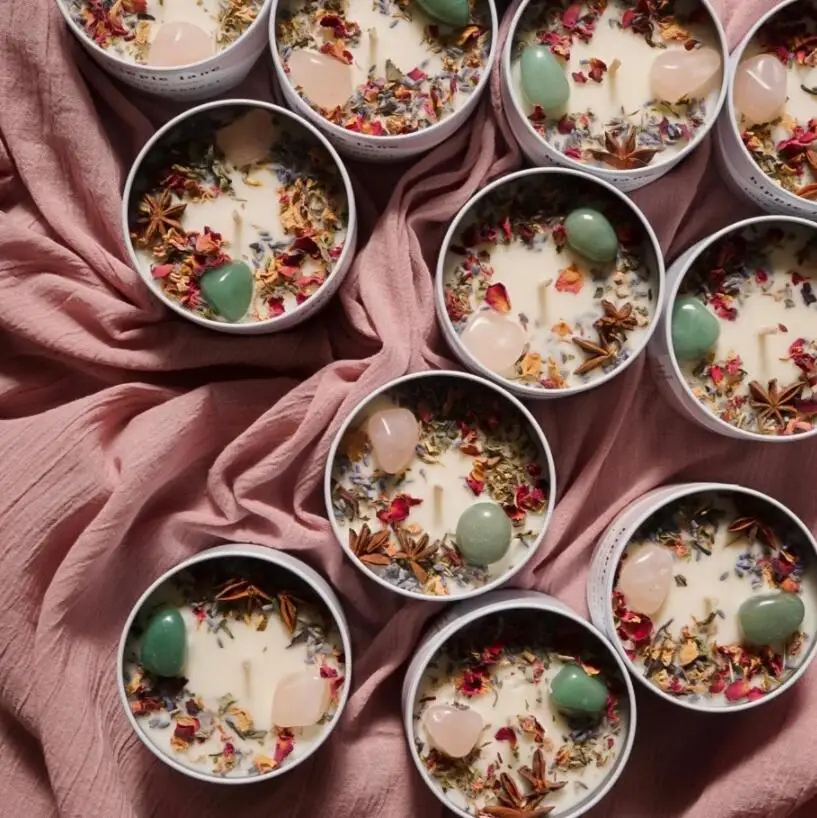 top sale wholesale spiritual gemstone herbal intention crystal scented candles