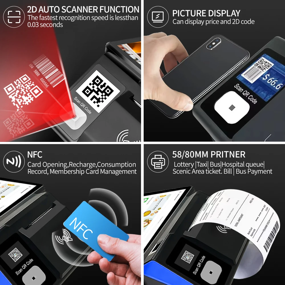 FYJ F1-T1 11 inch 3+16GB Pos Terminal Portable Android 12/13 Desktop Pos Tablet All in One Pos Machine with 80mm Printer