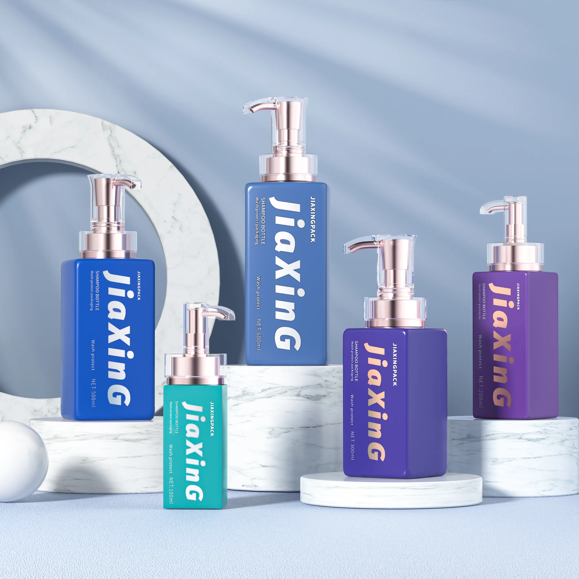 Eco friendly custom square plastic packaging pet plastic press pump gel hair shampoo hand body wash lotion bottle