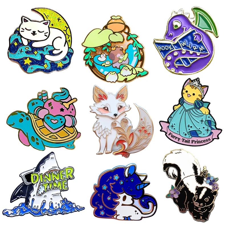 Custom Enamel Pin Soft Enamel Pin Cartoon With Glitter Metal Badge Logo Maker UV Print Cute Anime Hard Enamel Lapel Pin