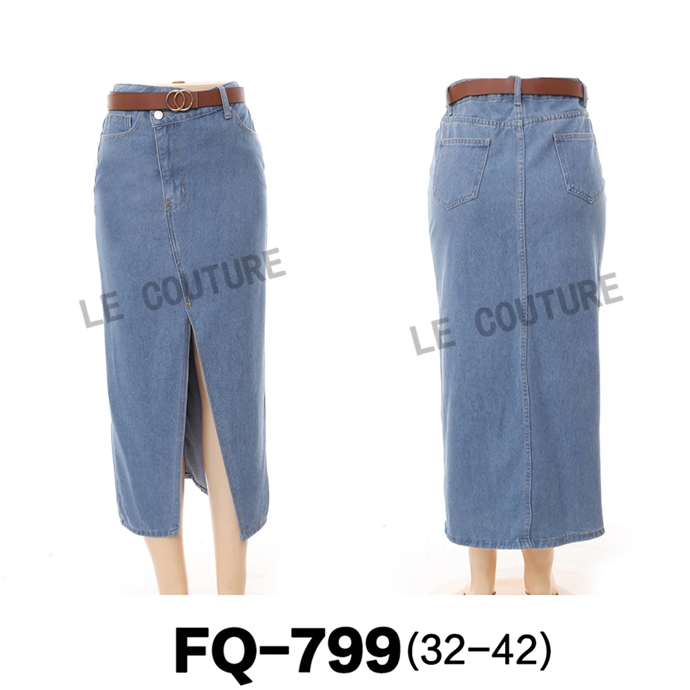 women ladies custom STREETWEARsummer Retro Midi Long Casual High Slit hem long Denim blue jean skirts for Women