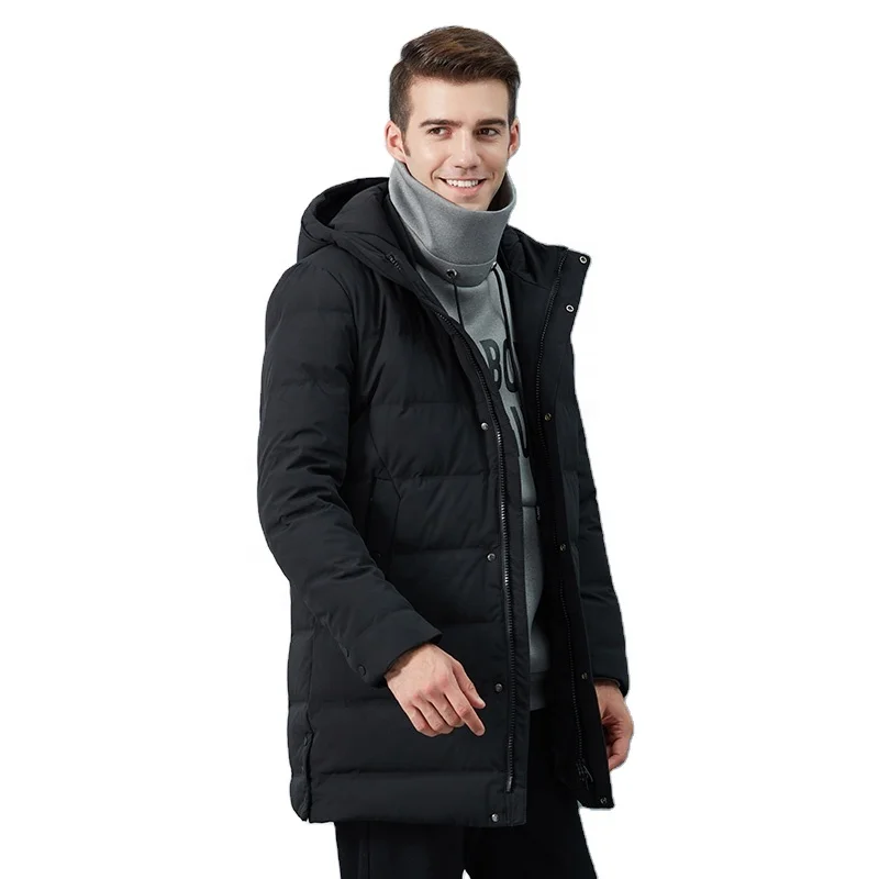 Мужской пуховик с капюшоном TANBOER черная теплая длинная пуховая куртка на утином пуху зимний taкритический рост