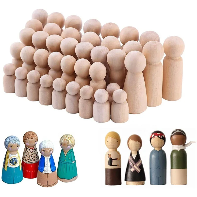 Wholesale 3.1-6.5cm Unfinished Figure Shape Wooden Peg Doll for Hand Painting