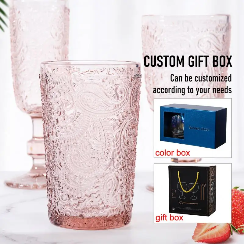 Colored Goblet Wine Glasses Vintage Wholesale Mexico Customized for Wedding Embossed Red Free Sample Luxury Handmade Party 20260