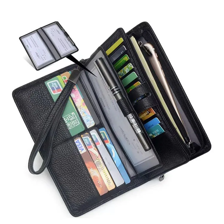 Ladies wristlet business travel purse removable checkbook cover inside clutch wallet RFID cheap leather women long wallet