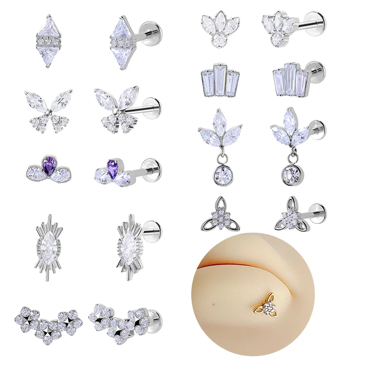 G23 титановый Модный Cz Labret пирсинг внутри губ кольцо-гвоздик