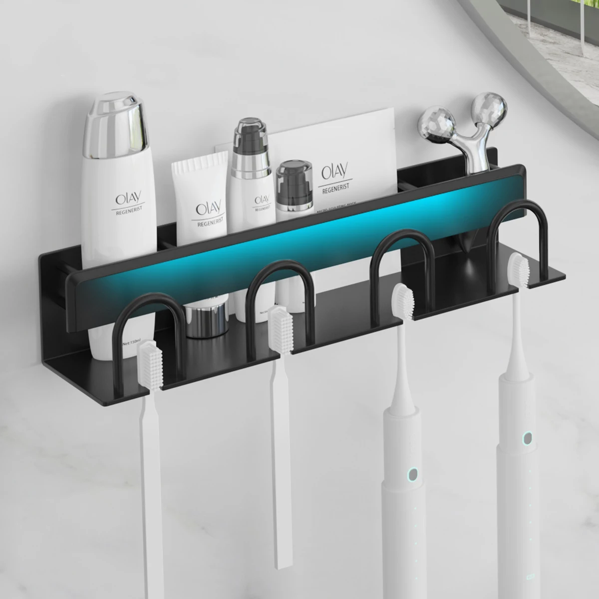 Hot Selling Simple Bathroom Toothbrush Holder Wall Mounted Family Aluminum Toothbrush Cup Holder