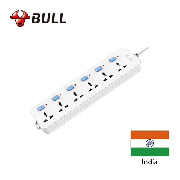 
Latest producing India South Africa standard 6 way 6 Switch 3 m power cord extension power strip socket surge protector 