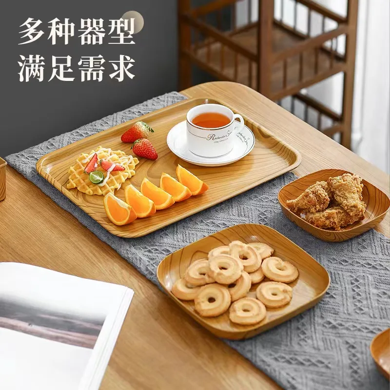 Hot Sale Simple wood grain bone spit dish set home commercial afternoon tea fruit plate nut snack plastic plate