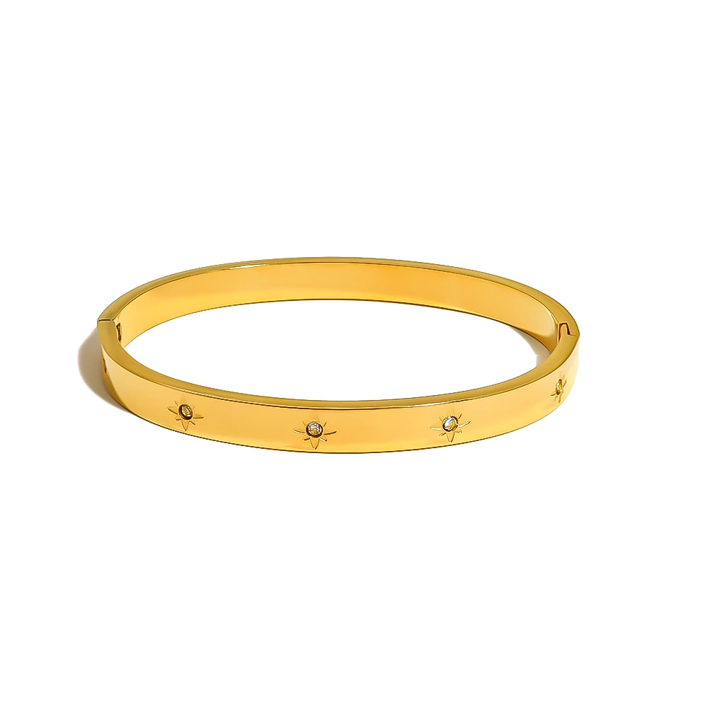 Classic Titanium Cuff Bangles  White Cubic Zircon Eight Star Flower Bracelet Tarnish Free Waterproof Women Jewelry Accessories