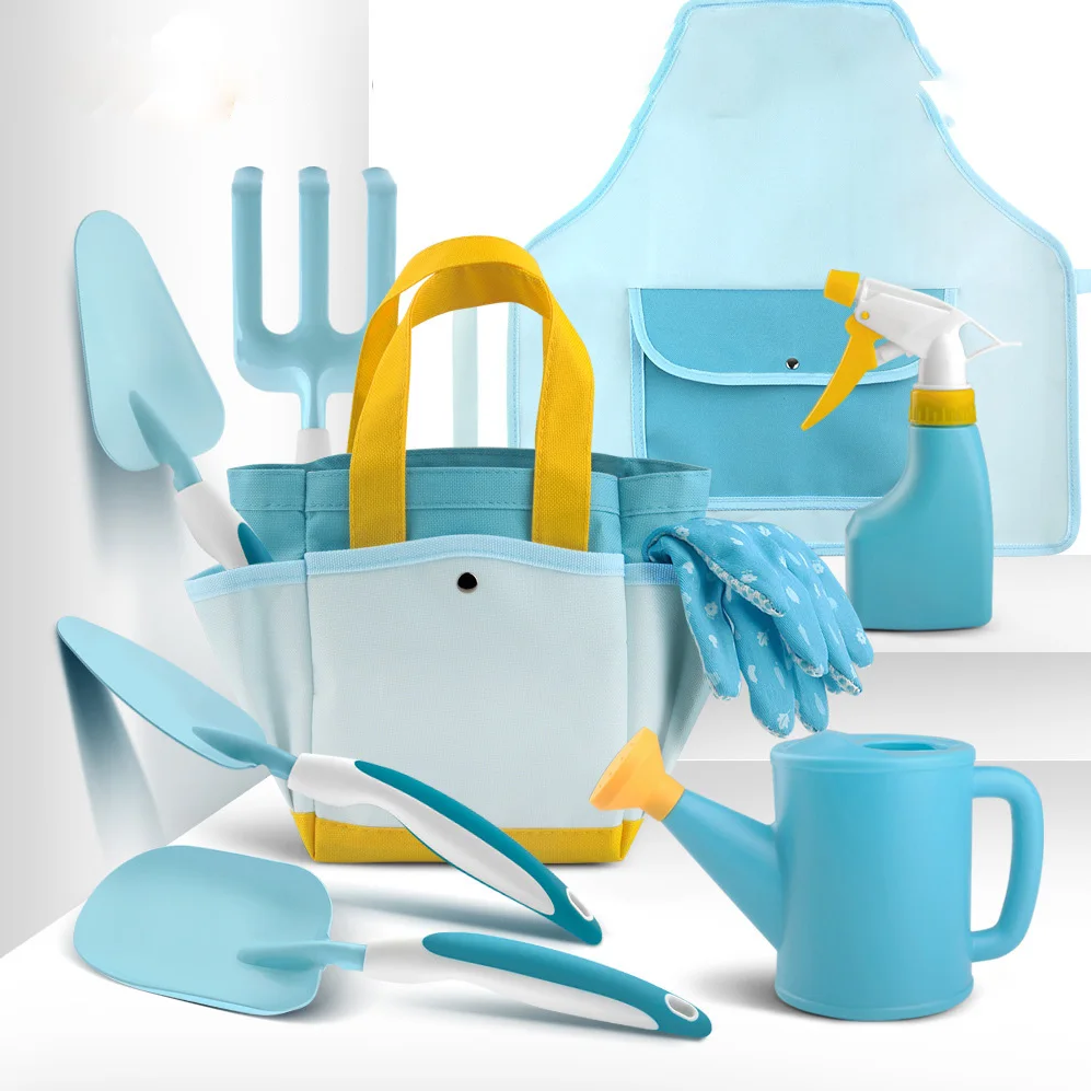 Customized 6pcs Kids Gardening Tools Kit Set With Garden Tote Hand Bag Watering Can Shovel Rake Fork all in one set