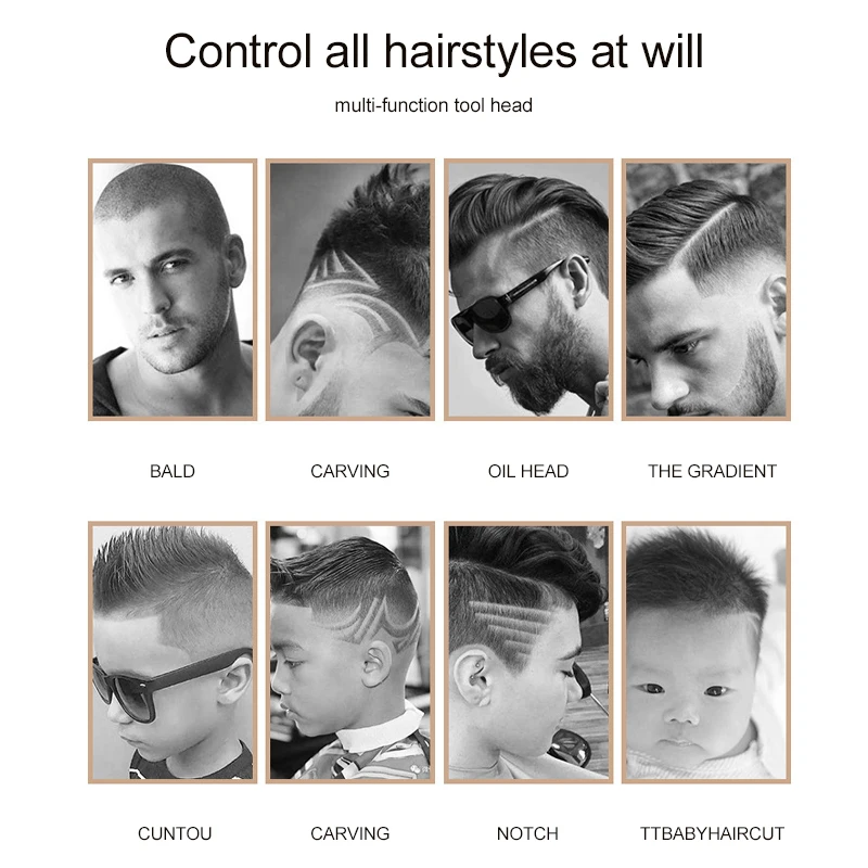 Professional LCD Hair Clipper For Men Rechargeable Hair Trimmer Machine OEM Power Time Charging  Electric Clipper vintage t9