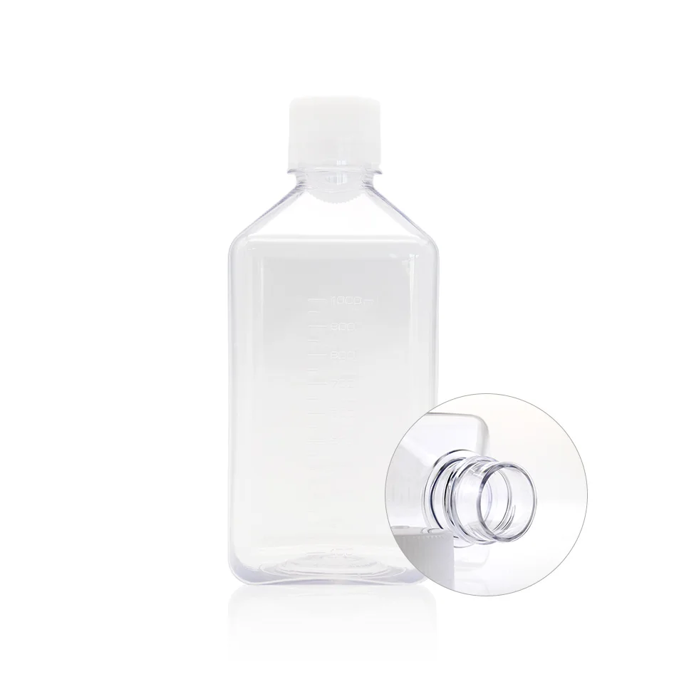 1000ml Lab Bottle Clear Square PET PETG Media Bottles Sterile Pharmaceutical Plastic Bottles used for Cell Culture