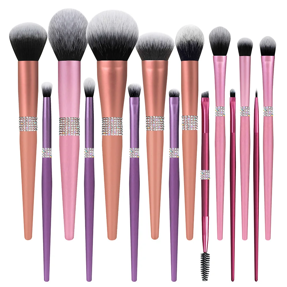 2023 New New Arrivals High Quality 15 Pcs Dark Purple Foundation Eye Shadow Makeup Brush Set With Cosmetic bag