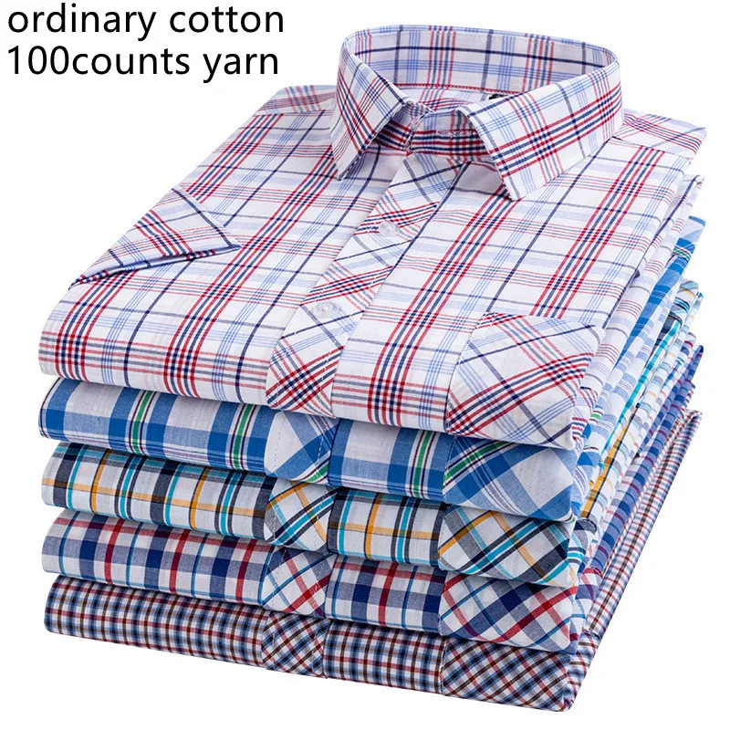 Summer Male Formal Wear Business Casual Stylish Dress Shirts Men Cotton Short Sleeve Plaid Shirt