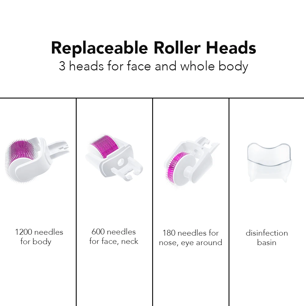 Titanium 3 in 1 derma roller kits with replaceable microneedling face roller head for skin rejuvenation derma rolling system