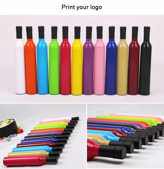 Promotion Gifts Customized Logo Manual Open Uv Protection Adorable Folding Wine Bottle Umbrellas