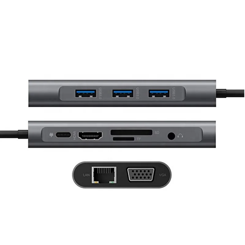 Драйвер Rj45 100 м Сетевая карта Usb C Hub адаптер 1000 Мбит/с Vga Type-C док-станция Hd-Mi Tf/Sd карты контактов для тестирования 10 в 1 взаимный обмен данными между компьютером и периферийными устройствами Type-C-концентратор
