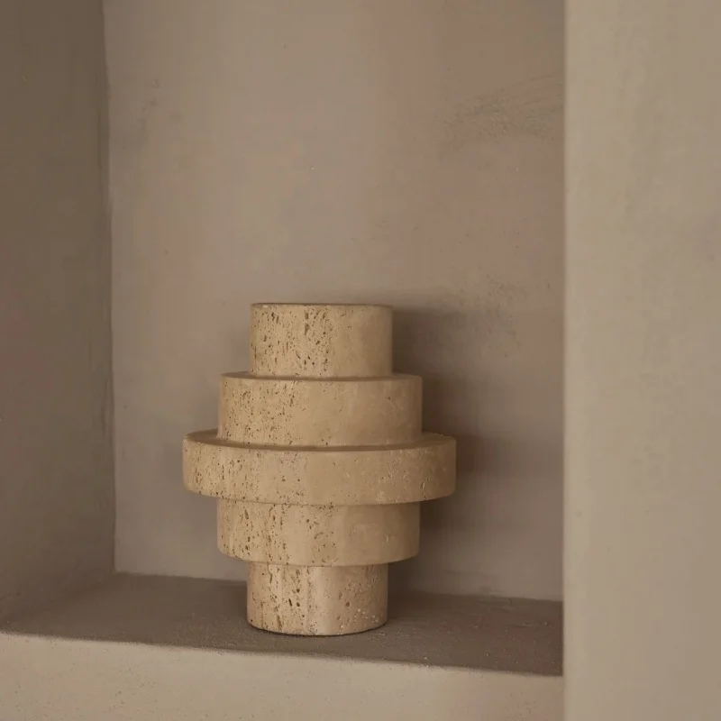 Handcrafted Natural Beige Travertine Marble Stone Vase