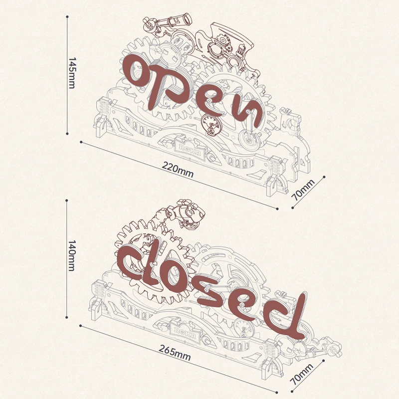 Robotime Rokr Contraption Mechanical Models LK506 DIY Handmade Assembled Open Closed Sign 3D Wooden Puzzles