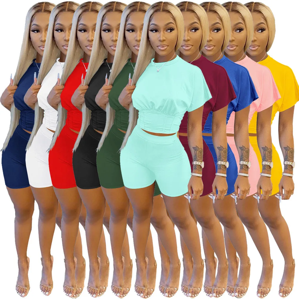 Solid Color 2 Piece Set Women Shorts and Top Summer Outfits  Lounge Wear Women Casual Matching Sets