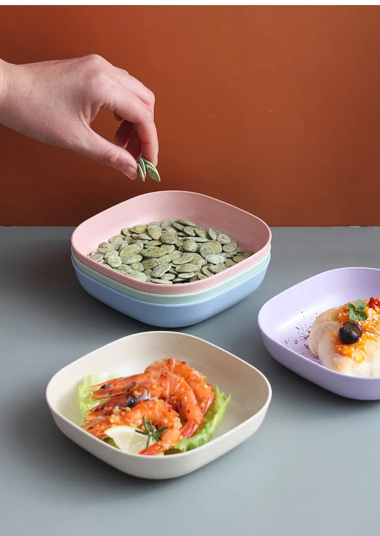 Wheat Straw Plate Set Can Be Reused 5 Pieces Plus 1 Plate Holder Suitable for Salads Desserts Appetizers Fruits Snacks Bread