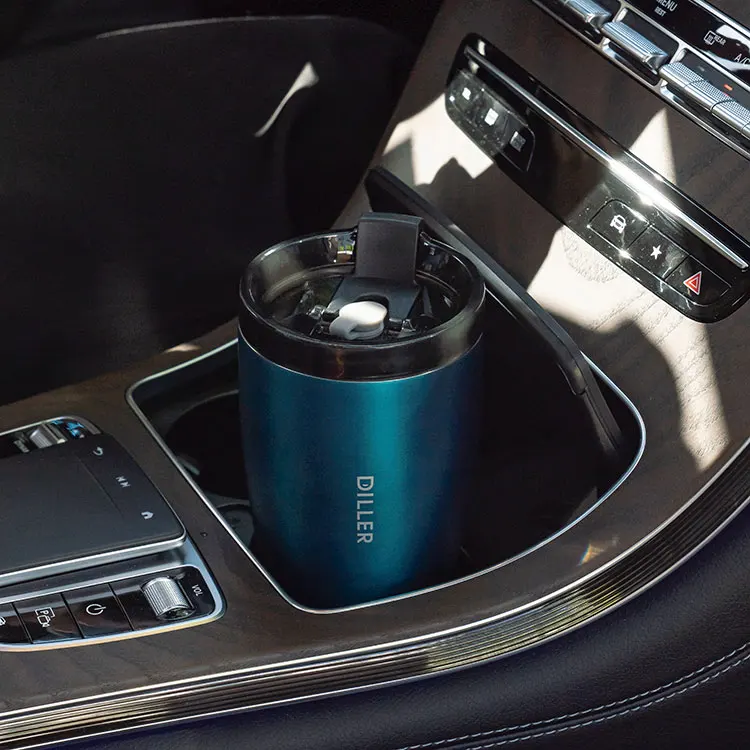 Custom wholesale double walled vacuum insulated stainless steel coffee tumbler mug with straw