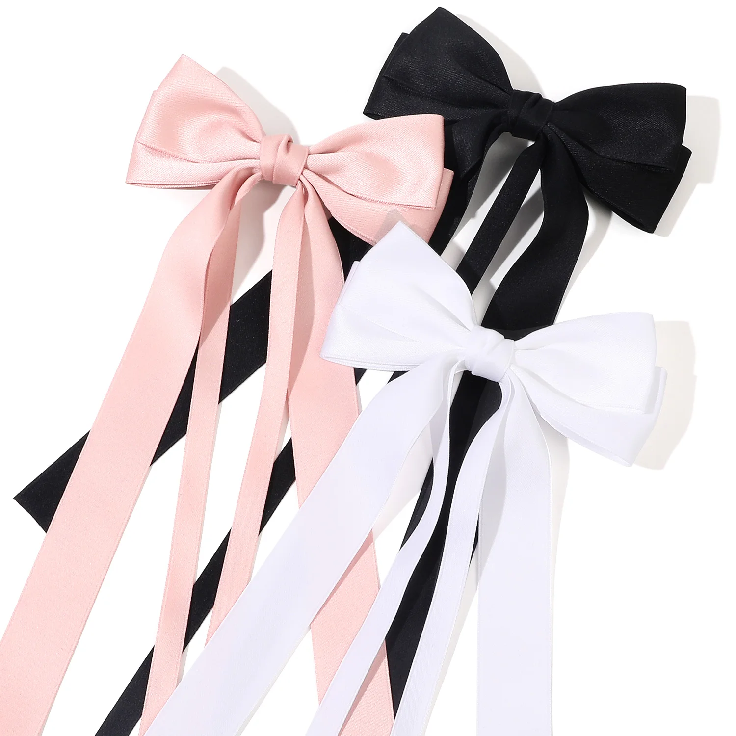 Factory Directly Selling Bows Duckbill Hair Clip Double Layer Polyester Fabric Long Ribbon Hair Bows For Girls Accessories