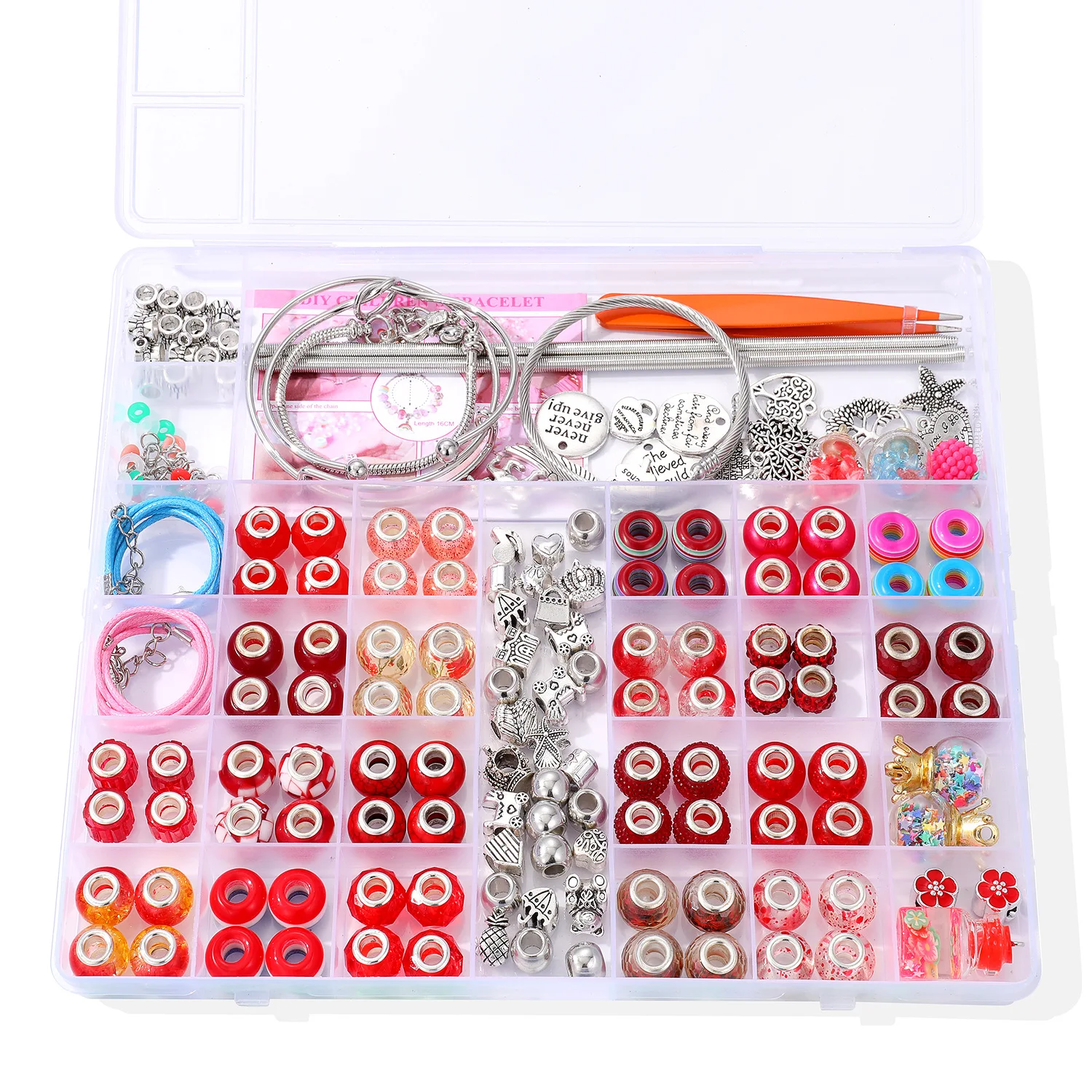 220pcs/set Acrylic zinc alloy large hole beads handmade set beaded DIY bracelet necklace jewelry making kit children gift