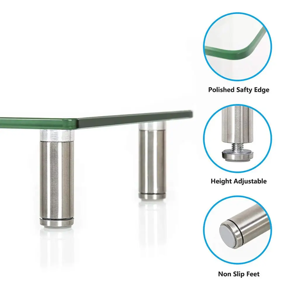 Hot Sale Adjustable Tempered Glass Laptop Desktop Computer Monitor Stand